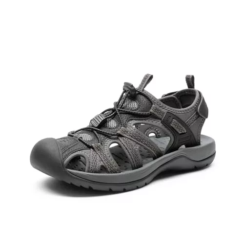 DREAM PAIRS Sandalias Mujer Verano Trekking Deportivas Playa Antideslizantes Zapatos con Punta Protectora Zapatos de Senderismo,Size 38.5,Negro/Gris Oscuro,DWUMST2502