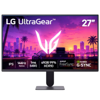 LG UltraGear Monitor Gamer 27" IPS, 144Hz Nativo, 1ms (MBR), Full HD (1920x1080), HDR10, NVIDIA G-SYNC, AMD FreeSync, Preto - 27G411B
