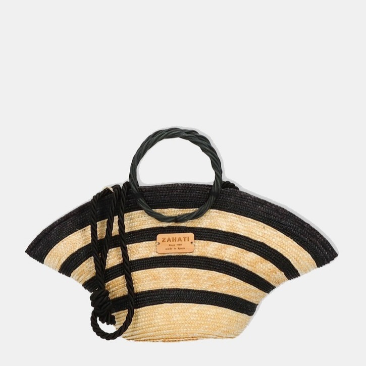 Zahati
Bolso de mano Mini Hatbag de paja y mimbre con rayas bicolor en blanco y negro