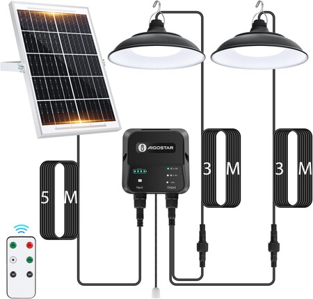Aigostar - Luz solar exterior con mando a distancia y cuerda de tracción，cable de 11 m，batería de gran capacidad de 6000 mAh，IP65.Luz solar para...