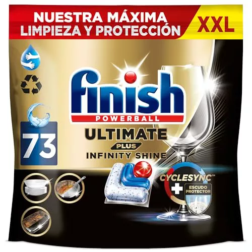 Finish Ultimate Plus Infinity Shine, Pastillas para el Lavavajillas, limpieza y brillo intensivos, y protección del cristal, 73 pastillas
