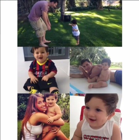 El pequeño Thiago dando sus primeros pasos y Messi con la baba colgando
