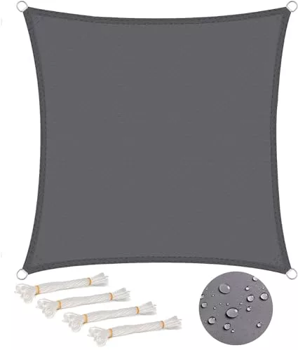WOLTU Toldo Vela Impermeable Cuadrado 4x4 m Poliéster Protección Rayos UV Intemperie para Patio Exteriores Jardín Color Arena Gris