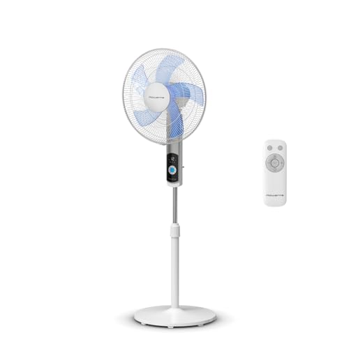 Rowenta Turbo Silence - Ventilador de pie, solo 35 dB (A) modo Silent Night ahorro energía, 12 velocidades, pantalla LED digital, temporizador, mando a distancia, blanco, VU5650