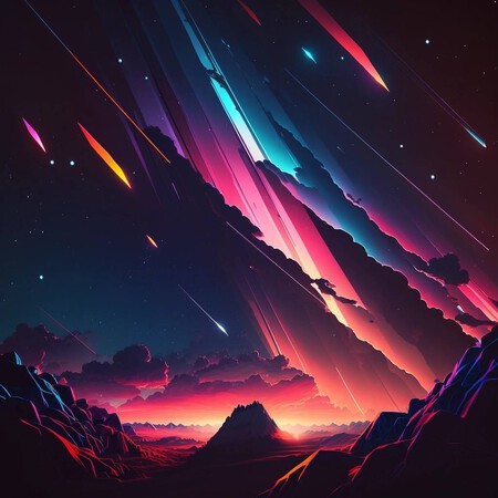 Prompt 'Neon rays on a night sky'