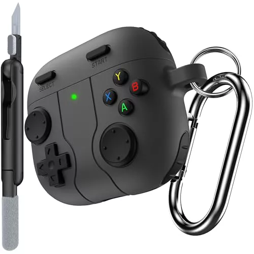 Estuche para Juegos RFUNGUANGO para AirPods 4, Funda Protectora de Silicona a Prueba de Golpes con bolígrafo de Limpieza y Llavero para Apple Airpods de cuarta generación, Gris Oscuro
