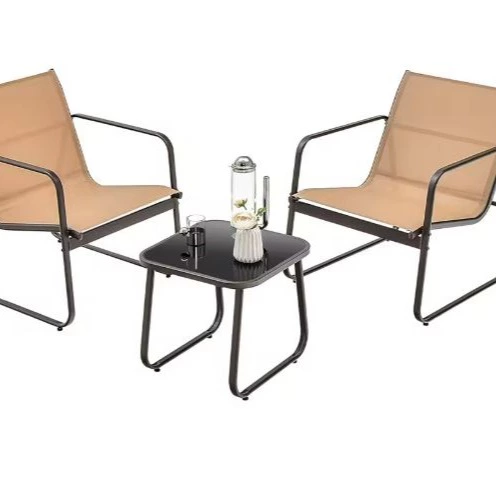 Juego de muebles de jardín de 3 piezas, juego de balcón con 2 sillas y mesa, muebles de balcón con tela transpirable, muebles de patio
