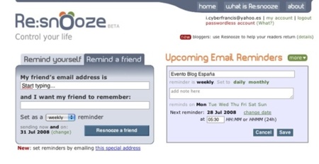 Resnooze, crea recordatorios periódicos por e-mail