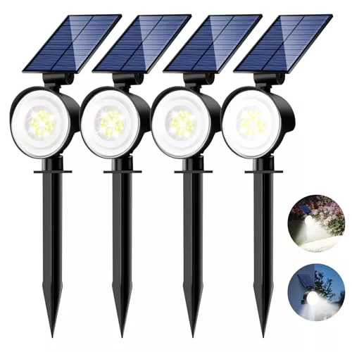 nipify 4 Piezas Luces Solares LED Exterior Jardin, 3 Modos Focos Led Exterior Solares Potente, Impermeable Luz Solar Jardin para Caminos, Patio, Terraza