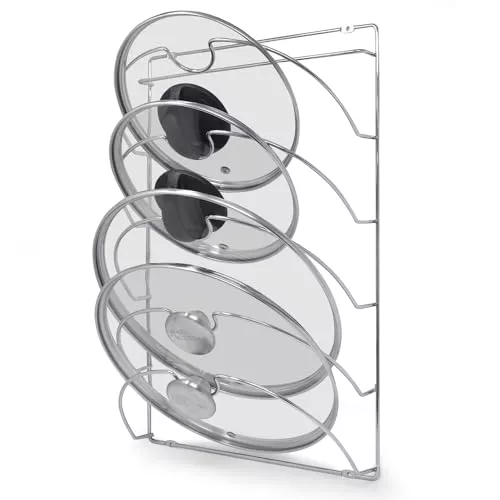 joeji's Kitchen Organizador de tapas de ollas con 5 ranuras - Organizador de cocina 27,5 x 43 cm - Autoadhesivo o con tornillos - Organizador de tapas para guardar tapas