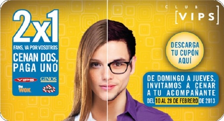 Aprovecha el 2x1 en restaurantes Vips, también para febrero