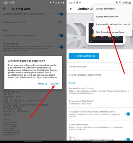 Pasos para activar la unidad principal en Android Auto