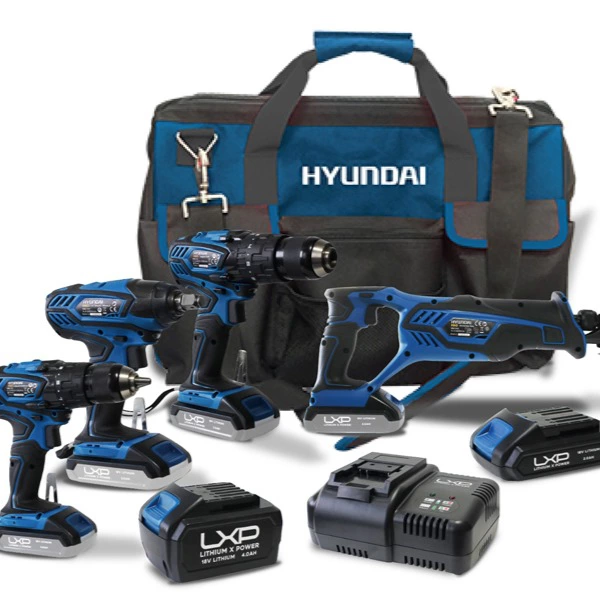 Pack HYUNDAI atornillador + taladro + sierra sable + pistola