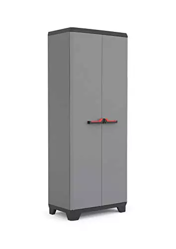 Keter Armario Stilo Alto|Amario Alto de almacenaje|Resina|2 Puertas y 3 baldas Regulables en Altura|Color Gris/Negro|173 x 68 x 39 cm
