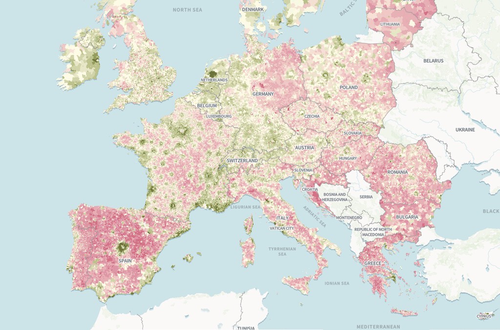 El problema de la despoblación y la increíble polarización demográfica de Europa, en un desolador mapa
