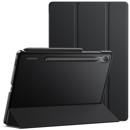 JETech Funda para Samsung Galaxy Tab S10 Lite / S10 FE / S9 FE 10,9 Pulgadas, Carcasa Slim Translúcida Respaldo Trifold Folio Soporte Protectora Tableta, Admite Carga de S Pen (Negro)