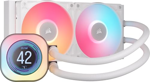 CORSAIR iCUE Link Titan 240 RX LCD Refrigeración Líquida de CPU – Motor de Refrigeración FlowDrive – Intel LGA 1851/1700, AMD AM5/AM4 – 2X RX120 RGB Ventiladores – iCUE Link Hub Incluido – Blanco