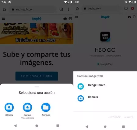 Android 11 (左) では、写真またはビデオを撮影するときにプリインストールされたカメラ アプリが開きます。 Android 10 (右) ではアプリケーションを選択できます