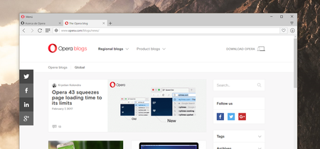 Opera 43 ya está disponible, con carga instantánea de páginas y optimización de velocidad en Windows