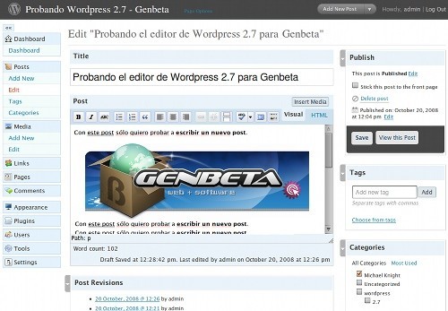 Wordpress 2.7 - Nuevo post