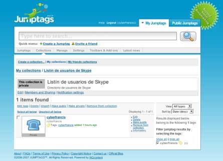 Jumptags, marcador social sencillo pero completo
