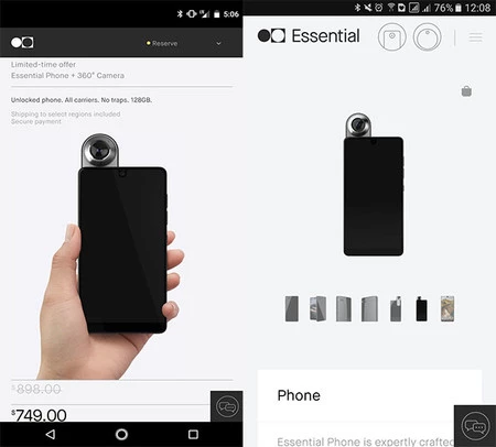 Essential PH-1 (左) と Samsung (右) のバー