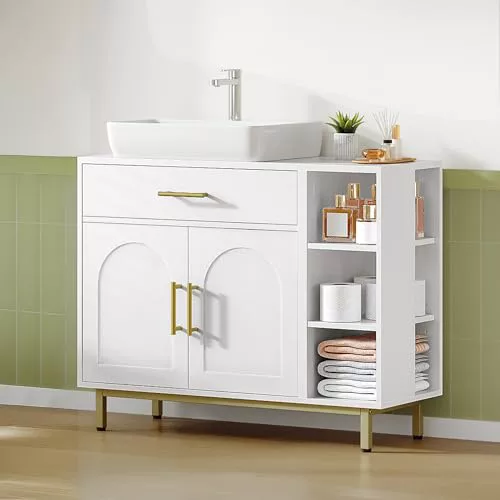 Hzuaneri Mueble Bajo Lavabo, Armario de Baño, 1 Cajón, 2 Puertas