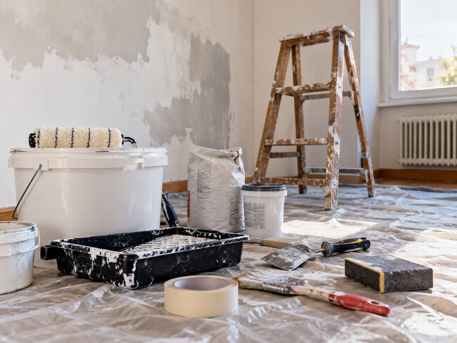 Renovacion De Habitacion Con Herramientas De Pintura