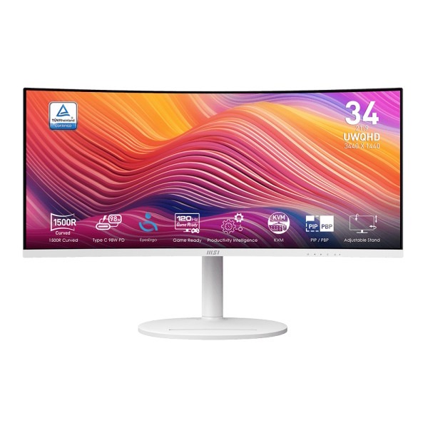 Muy amplio, el MSI Modern MD342CQPW utiliza su pantalla ultrapanorámica de 34 pulgadas para proporcionar modos PiP y PBP, todo ello pudiendo alimentar a su propio NUC gracias a un conector Type C de 98 W y con un refresco de hasta 120 Hz.
