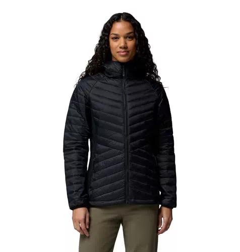 Columbia Women's Powder Pass 3 Hybrid Hooded Jacket, Hooded Puffer Jacket, Black, Medium