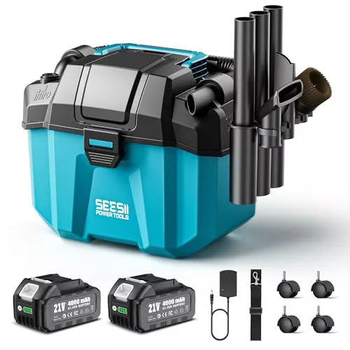 Seesii Aspiradora seco y Humedo sin Cable, 10L, 2 baterías de 4 Ah, Filtro HEPA