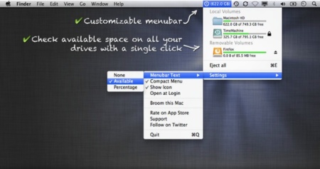 Freespace tab, el espacio disponible en disco desde el menú del sistema