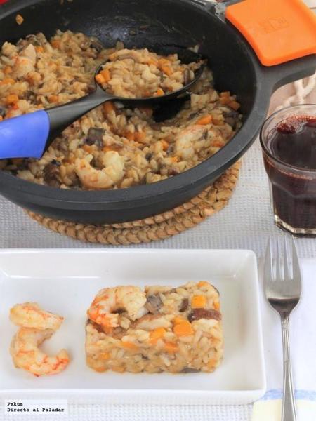 Receta de risotto de boletus, calabaza y gambones