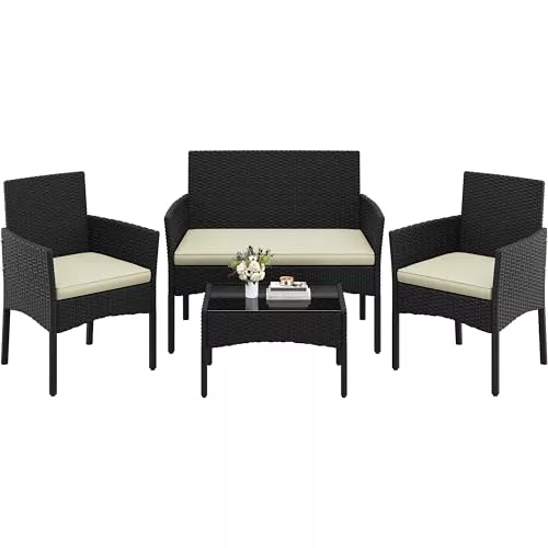 Yaheetech Conjunto Jardin Exterior Muebles Jardin de Ratán de 4 Piezas
