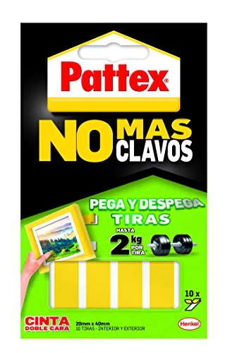 Pattex Cinta de doble cara a tiras No más clavos fijación Removible, 10 tiras (1403703)