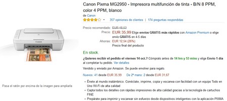 Impresora multifunción Canon Pixma MG2950 WiFi por 35,99 euros