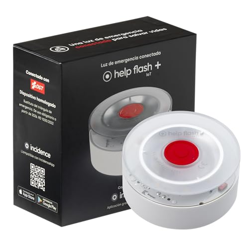 help flash IoT+, Luz de Emergencia V16 con Geolocalización y más de 290 candelas de potencia, Exigible a partir de 2026, Conectada con DGT 3.0, Señal V-16 para Coches, plan de datos incluido