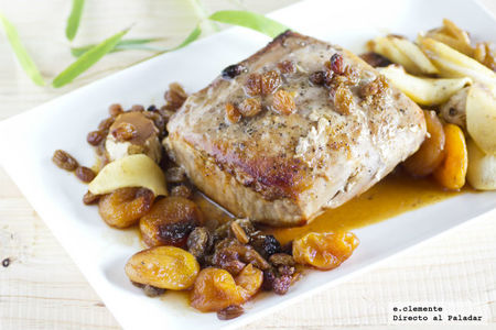 Asado de cerdo con frutas secas y jengibre. Receta
