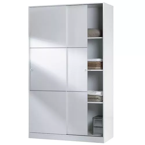 Habitdesign Armario 2 Puertas Correderas, 200x120x50 (AltoxAnchoxFondo - en cm), Armario Dormitorio, Barra de Colgar y Estantes, Color Blanco Brillo