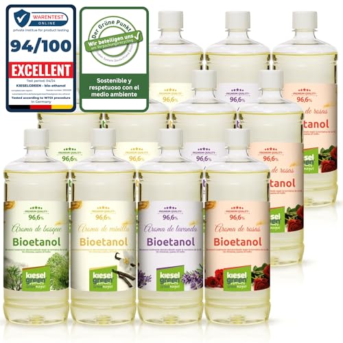KieselGreen Bioetanol 12 x 1 litro con Fragancia para Chimenea de Etanol