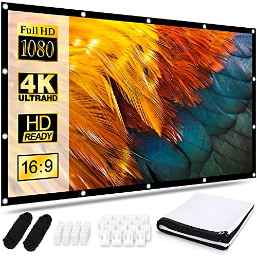 Pantalla Proyector 120 Pulgadas 16:9 HD Antiarrugas Plegable Portátil Lavable Tela Proyector, Pantalla de Proyección de Doble Cara para Patio, Hogar, Teatro Exterior