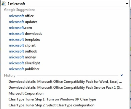 アドレスバーの結果と提案