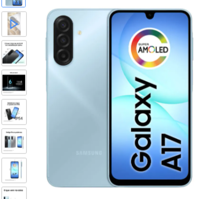 Celular Samsung Galaxy A17 Com Ia, 128gb, 4gb Ram, Câm De 50mp, Tela De 6.7 , Nfc, Ip54 - Azul