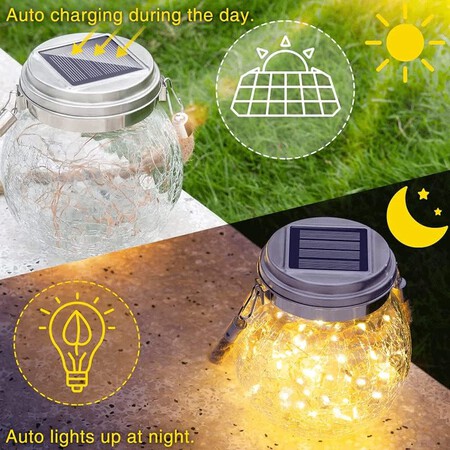 M Ledme - Farolillo Solar Exterior, luz cálida, SphereGlass Linternas Solares de Cristal Craquelado para Jardin, Luz Solar con Soporte Extraíble, Césped,...