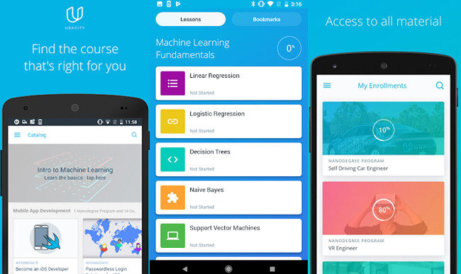 Capturas de la app Udacity