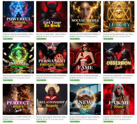 Algunos de los 33 hechizos que vende la buena de Agatha | Imagen: Xataka