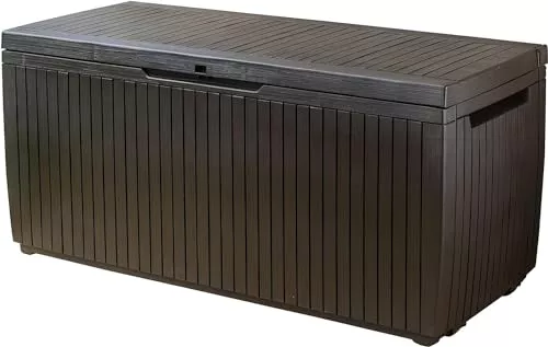 Keter Springwood - Arcón exterior, Baúl almacenaje, Capacidad 305L, Resina, Color marrón, Ordenación jardín y terraza, 53.5 x 123 x 57 cm