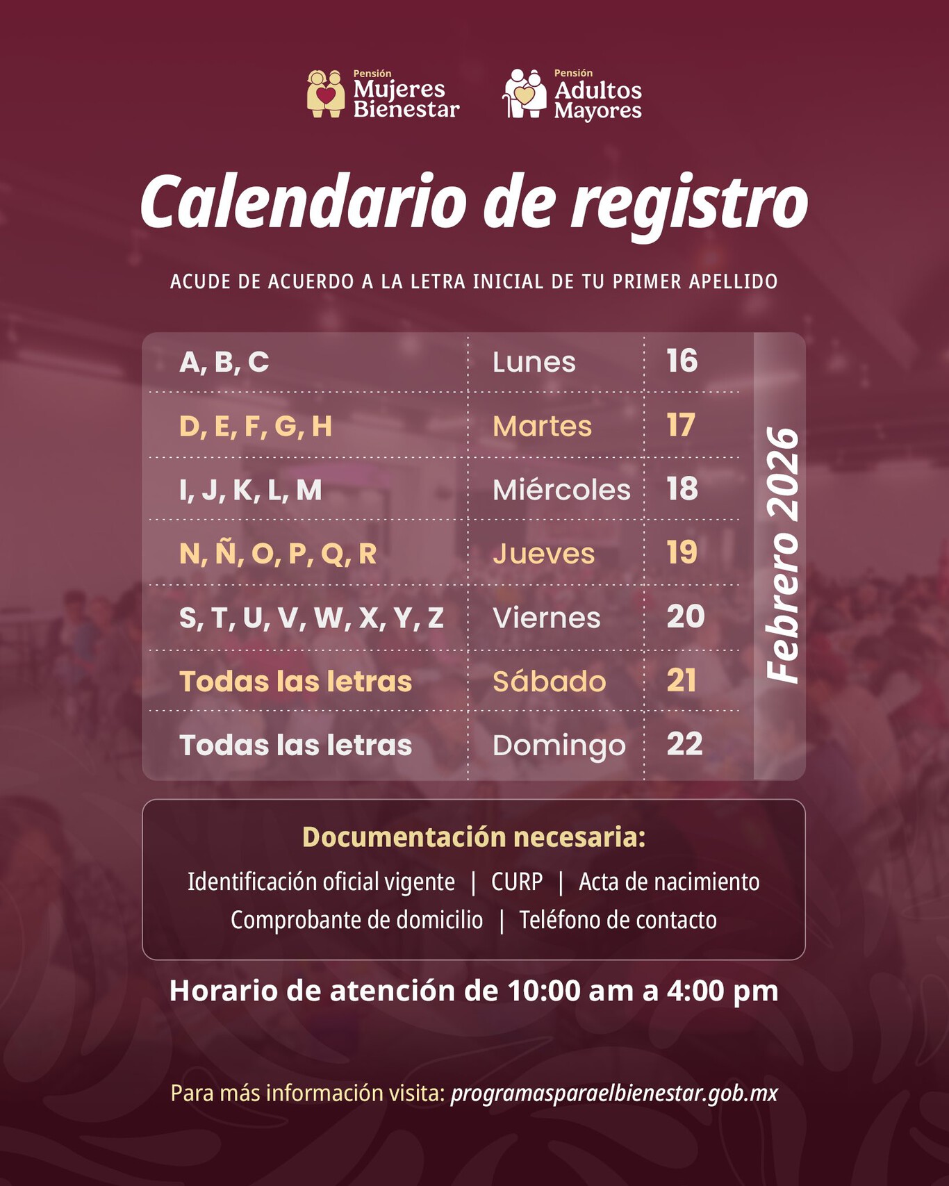 Calendario de registro a Mujeres Bienestar y Pensión de Adultos Mayores ...