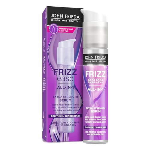 JOHN FRIEDA - Frizz Ease Todo en 1 Sérum Extrafuerte 50 ml, Antiencrespamiento para Cabellos Rebeldes, Protección contra el Calor y la Humedad, Intensifica el Brillo