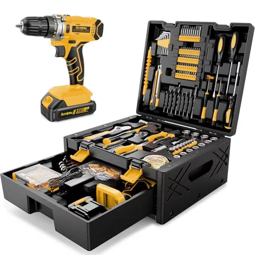 Caja de Herramientas 267 Piezas con Taladro Inalámbrico 21V, Taladro Atornillador y Batería 2.0 Ah